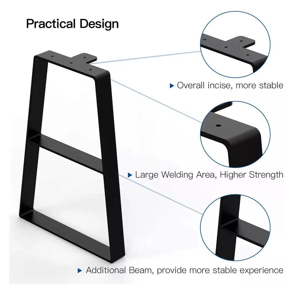 Amazon Hot Sale Black Trapezoid Metal Coffee Table Legs Heavy Duty Furniture Legs for Bench Dining Table Durable Desk Legs