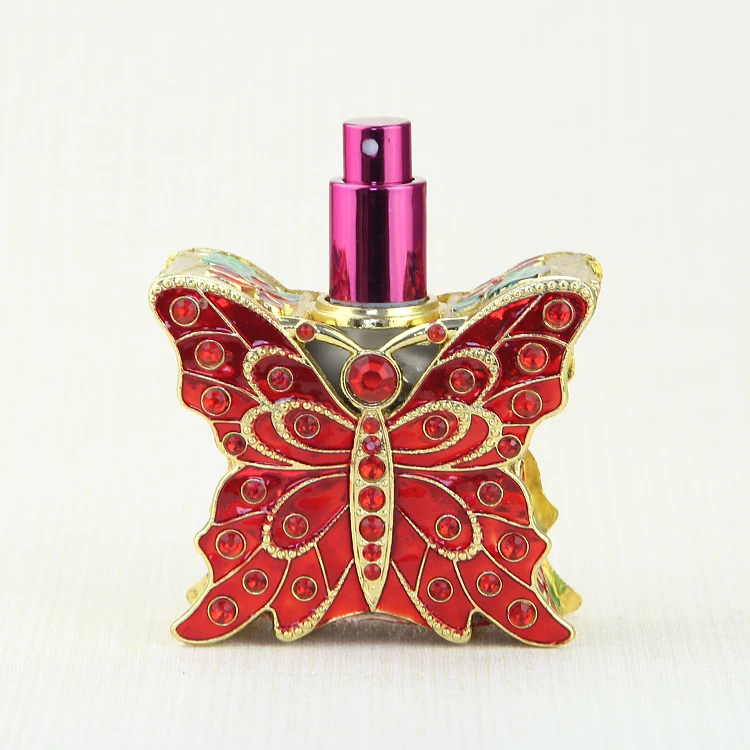 Unique Butterfly Shape Gorgeous Red Gemstone Decoration Luxury Dubai Arab Style Metal  Perfume Spray Bottle