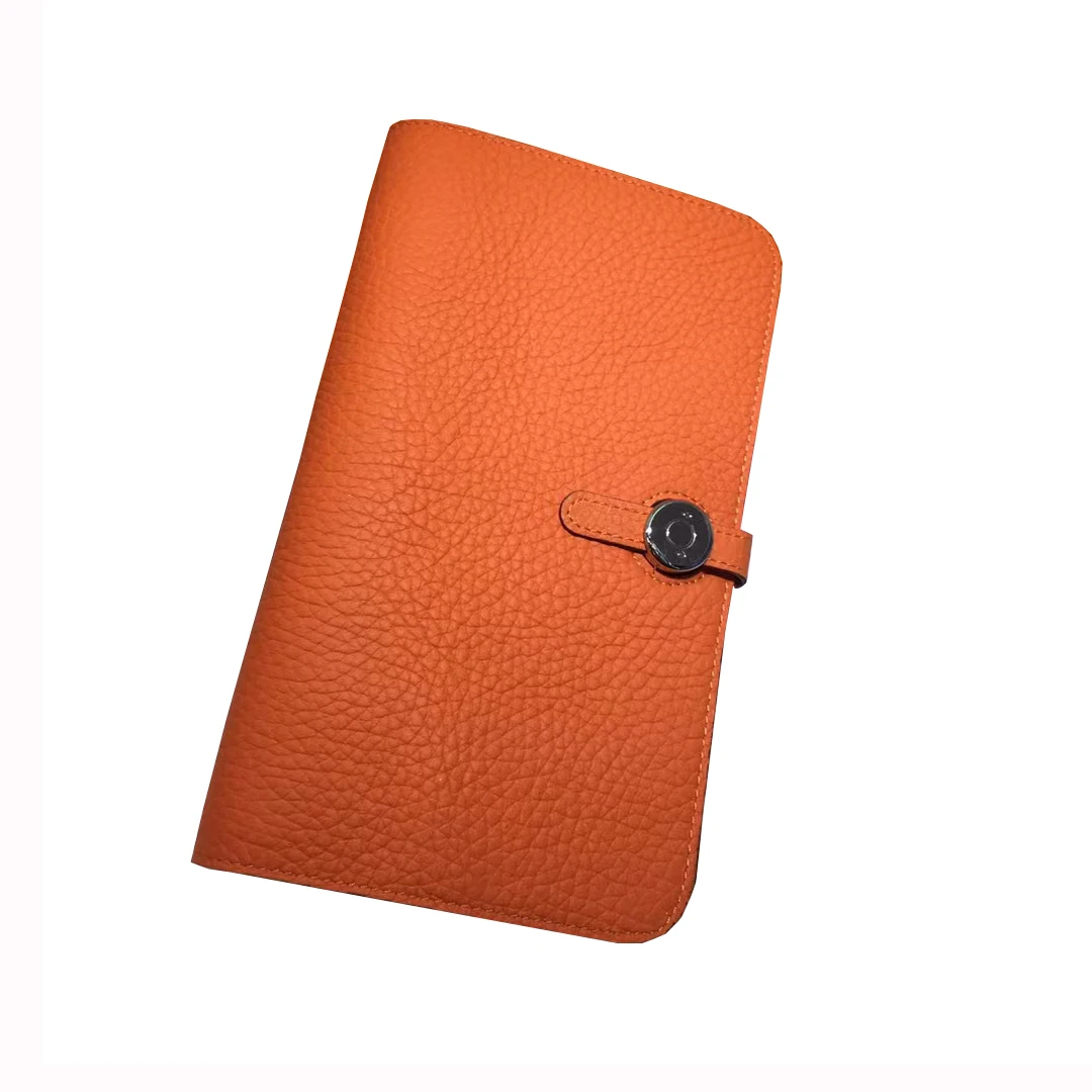 Hand-sewn custom togo lychee pattern head layer cowhide passport holder large-capacity leather unisex long wallet