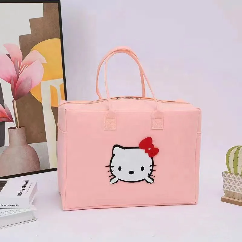 Wholesale Zipper Style Large Capacity Cartoon Travel Felt Tote Bag Lightweight Luggage Storage Duffle Bag With Custom Logo