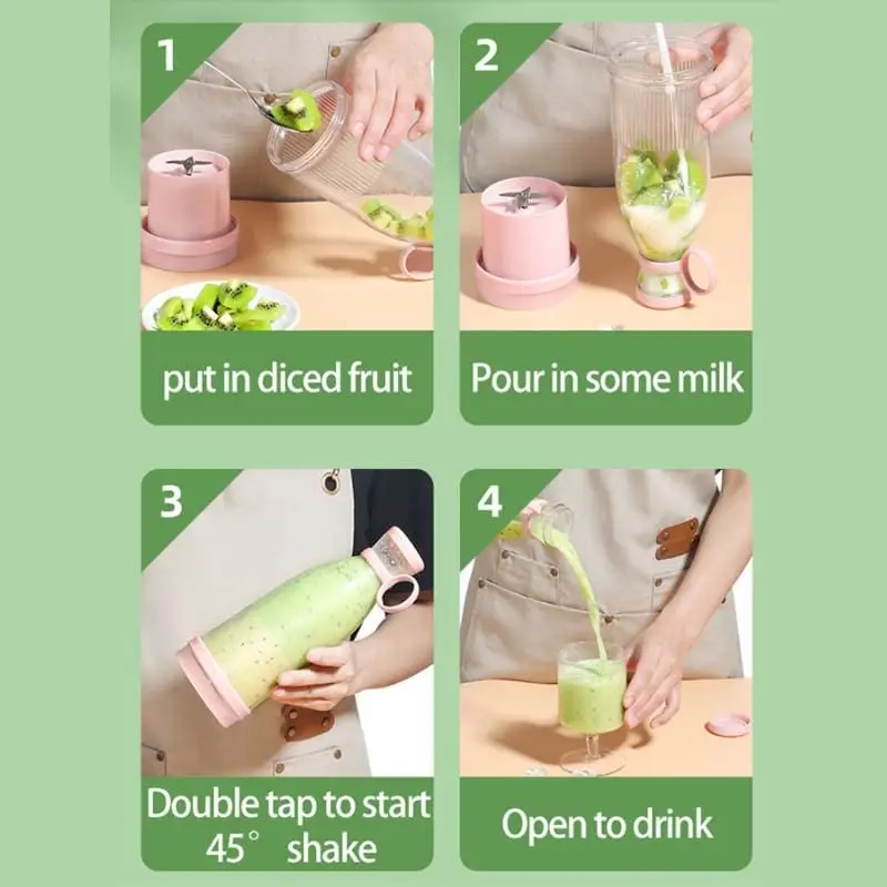 Rechargeable Smoothie Mixer Extractor Electric Fruit Juice Bottle Mini Portable Fresh Juicer Blender Personal Travel Sports Car