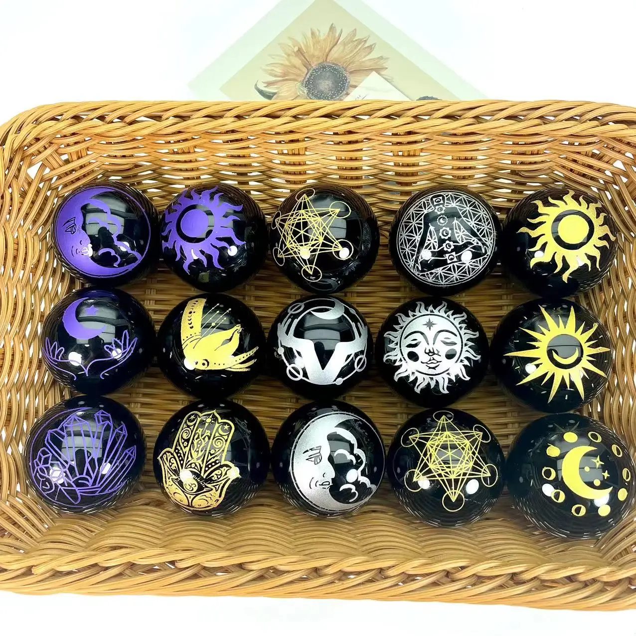 wholesale price spiritual natural rock 5cm obsidian quartz crystal sphere with painting healing stone chakra crystal gemstone