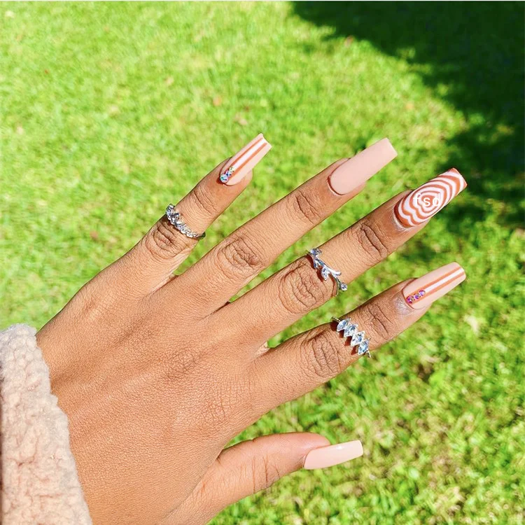 Hand-made Square High Quality Nail Design With Long Press On Nails With designer press on nails