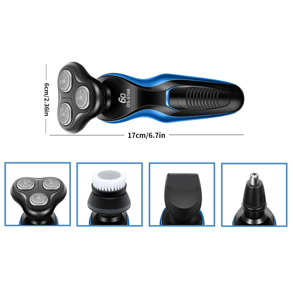 DS-9166 Electric Razor 4-in-1 Beard Nose and Hair Trimmer LED Display USB Rechargeable Shaver Replacement Shaving Function