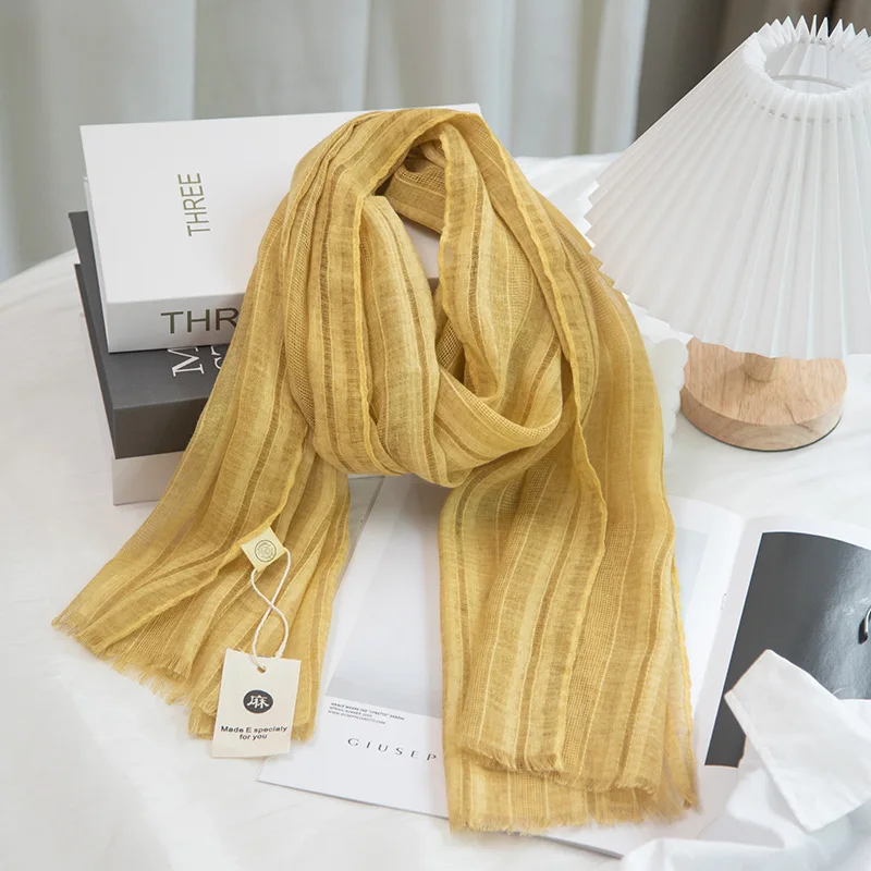 Pure Color Elegant Hollow Literary Cotton And Linen Short Small Scarf Female Spring And Summer Narrow Version Scarf