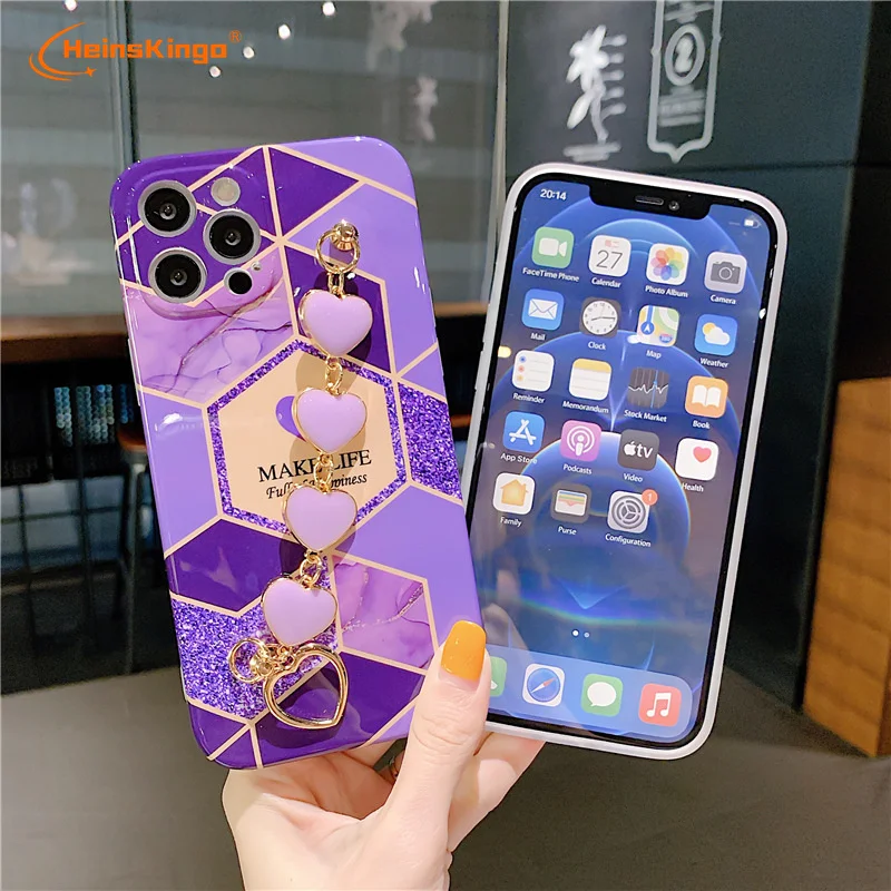 Top selling Luxury Stitching Marble Love heart chain Phone Case For iPhone 13 12 Pro Max Case For iPhone XR X XS MAX Cover