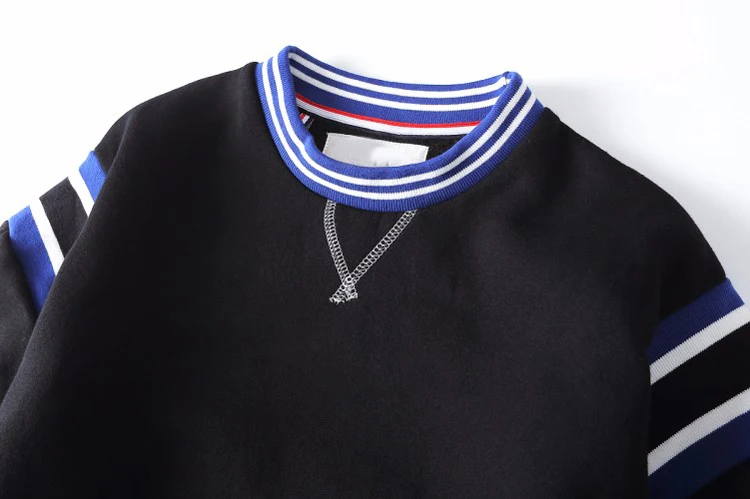 Men Clothing 2017 Custom heavy Baseball Shirt blue ribbon contrast color high quality pullover sweatshirt