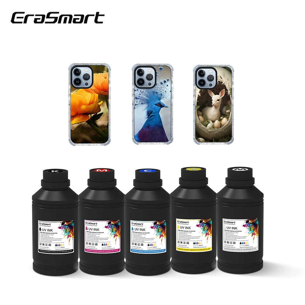 Hot Sale Erasmart 2024 Eco Friendly UV Curable Ink 250ml/set CMYKW for Soft and Hard Materials UV Flatbed Printer