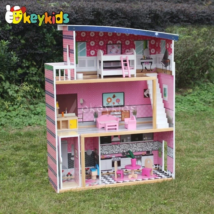 Самые популярные деревянный игровой домик игрушки розовый Кукольный дом Вилла Набор для