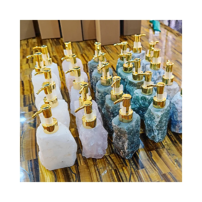 Natural Rose Quartz Pink Crystal Stone Dispenser Bottle For Bathroom Wash Basin