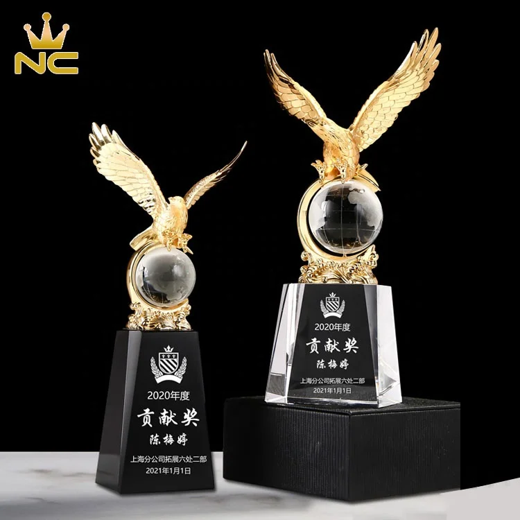 Customized K9 Material Metal Eagle Crystal Trophy Award Sublimation Awards Crystal Trophy Cup