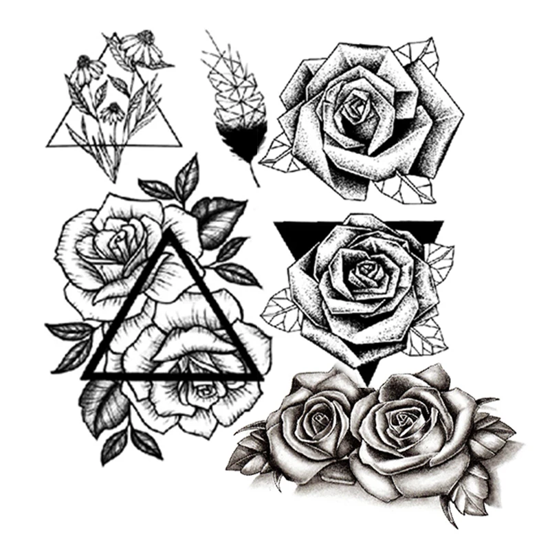 Тату-трафарет женский с натуральными растениями водостойкая тату-наклейка розой подсолнухом