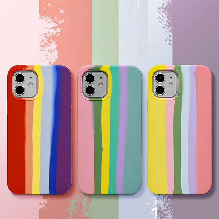 New Arrival Popular Rainbow Colorful Customized Silicone Original Logo For Iphone 13 11 12 Cell Phone Case