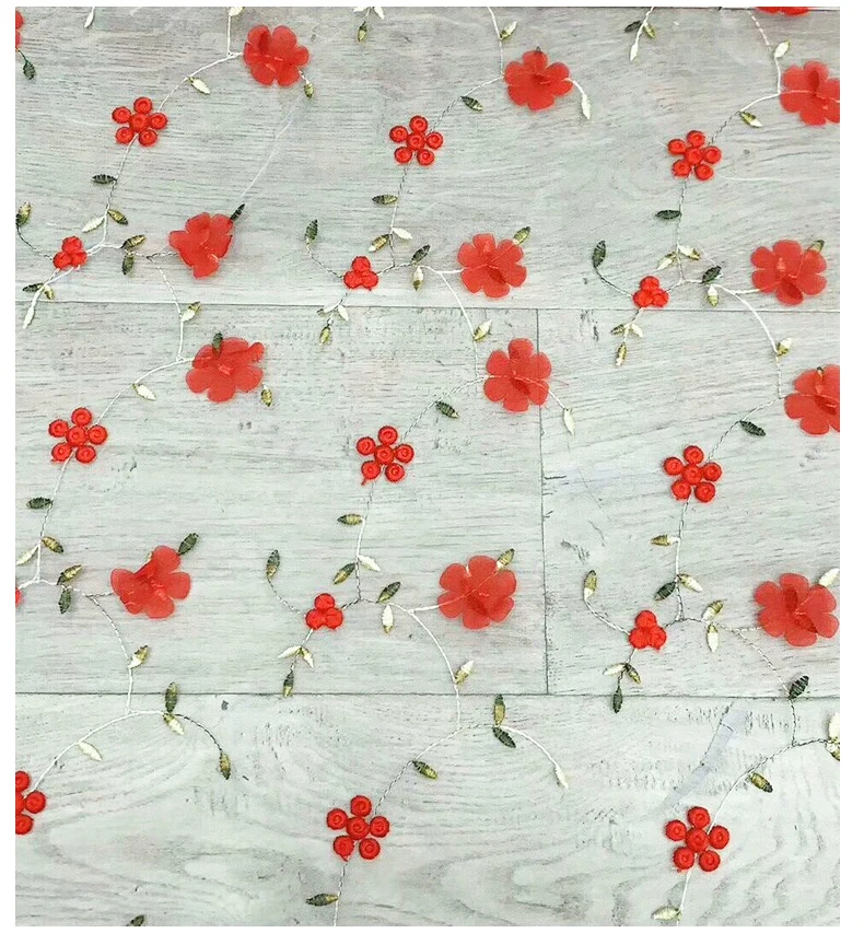 Hot Sale Colorful Cute Child Girl Lace Design Embroidery Fabric Wholesale Price 3d Small Flower Fabric