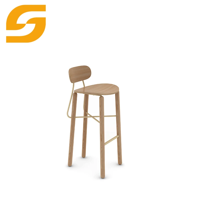 New Commercial Bar Restaurant Furniture Oak Walnut Wood Bar Chairs Stool With Backrest Footrest