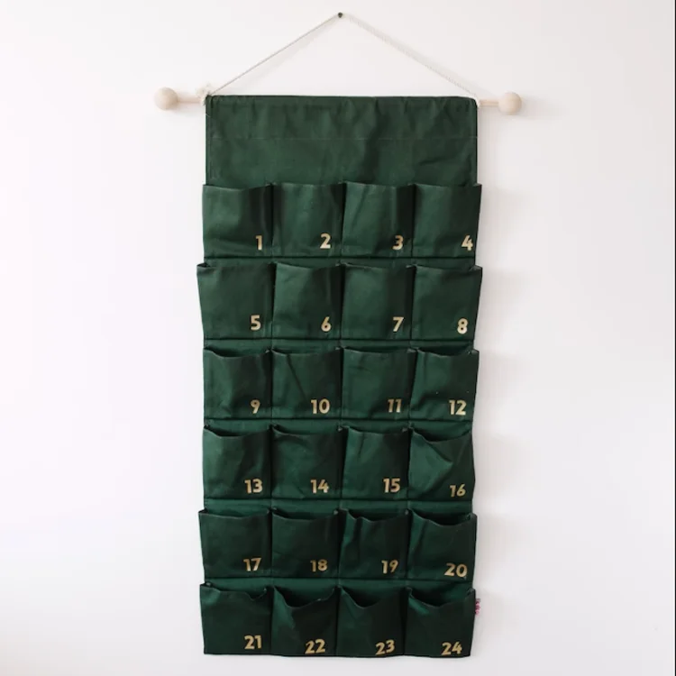 Green Christmas Advent Calendar 24 Days Custom Empty Giant Fabric Cotton Canvas Blank Christmas Countdown Calendar For Kids