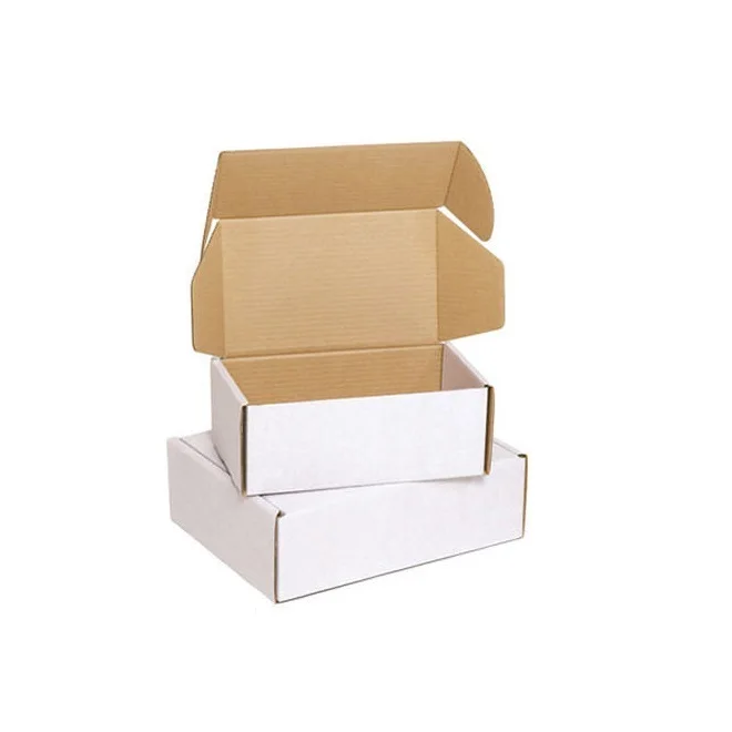 Custom Printed E Commerce delivery Packaging Box Flute Corrugated Cardboard Tab Locking White Mailer Box