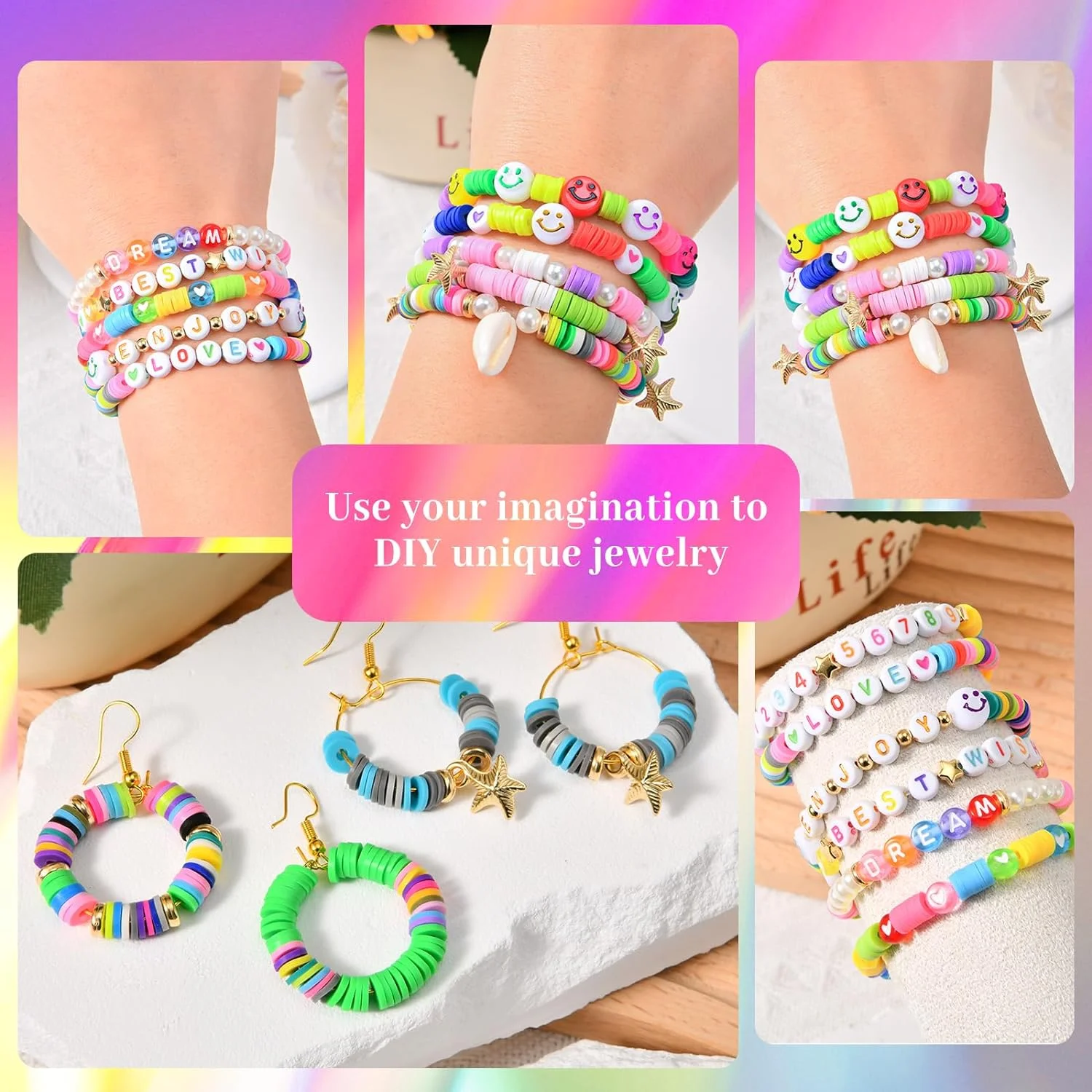 Customized 24 grid 6mm Flat Round Polymer Clay Beads handmade DIY bracelet jewelry bracelet making kit