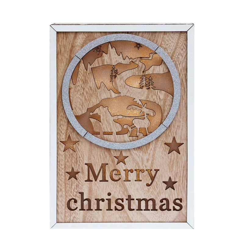 Creative Christmas Decorations BOX with LED light Home decor Christmas Wooden frame Crafts Decorations Christmas Gifts