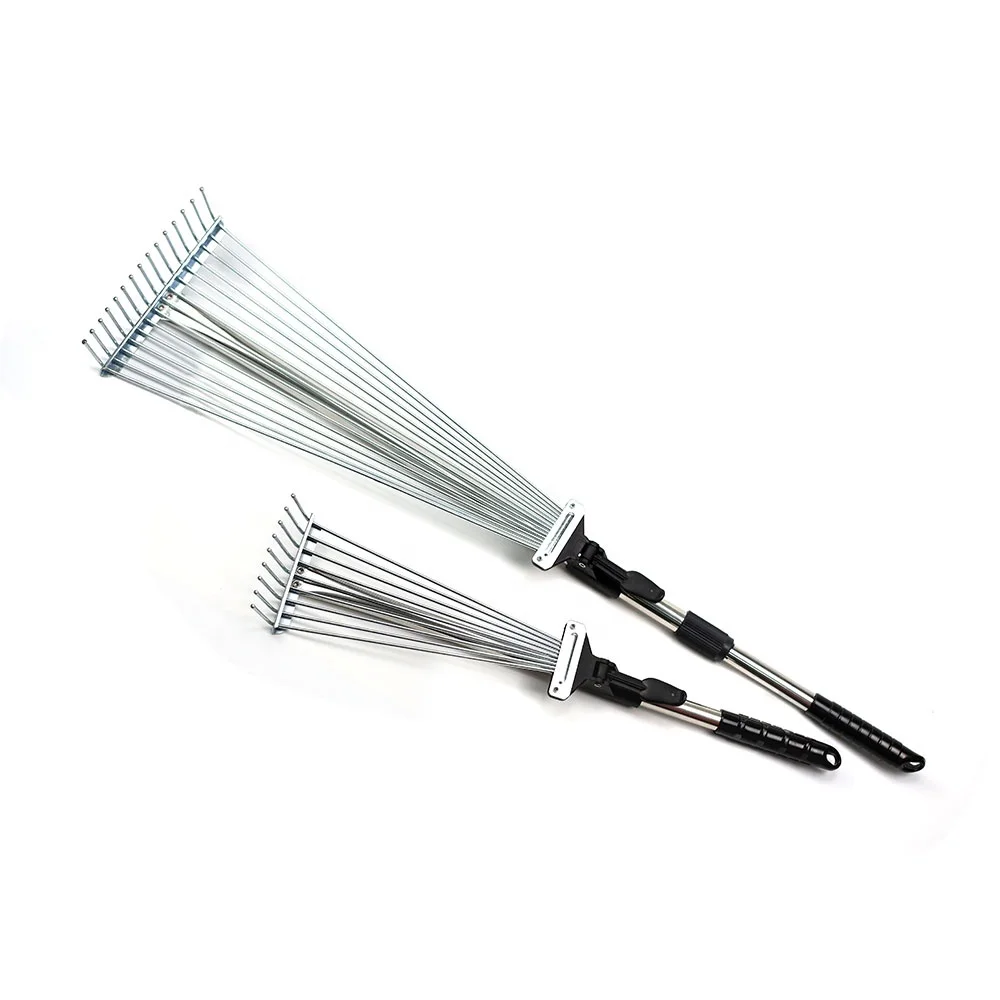 Hot selling garden leaf grass lawn rake with adjustable telescopic steel tubular handle