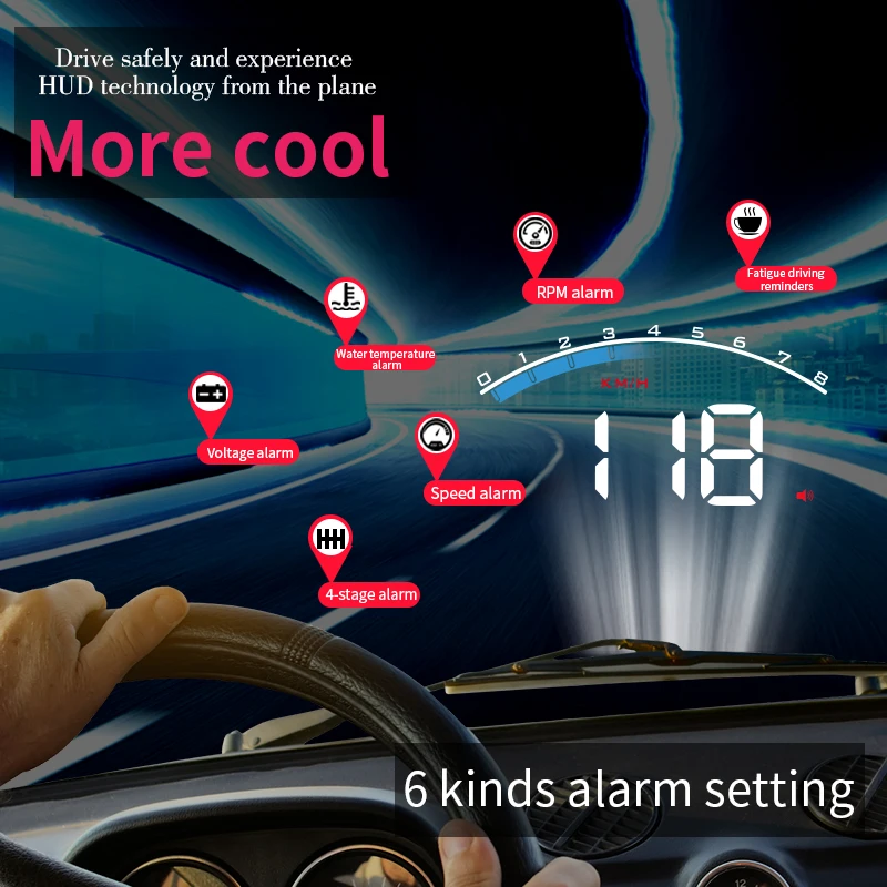 auto electronic OBD2 Windshield Gauge HUD Display car speedometer head up display M6s