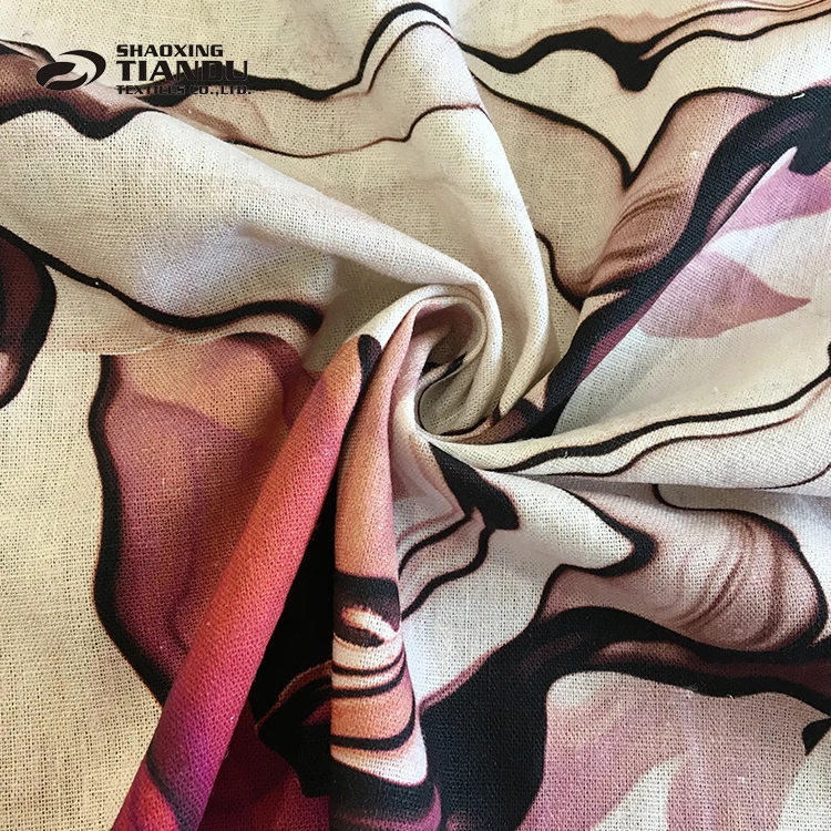 
10 years supplier Printed woven 55 linen 45 viscose fabric for clothing  (1600137785297)