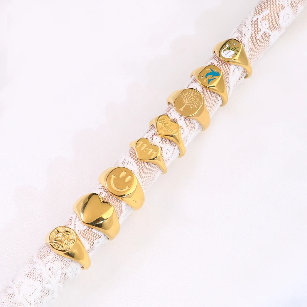 18K Gold Plated Heart Stainless Steel Yin Yang Rings Bijoux En Aci Inoxyd Waterproof Multiple Shape Custom Rings