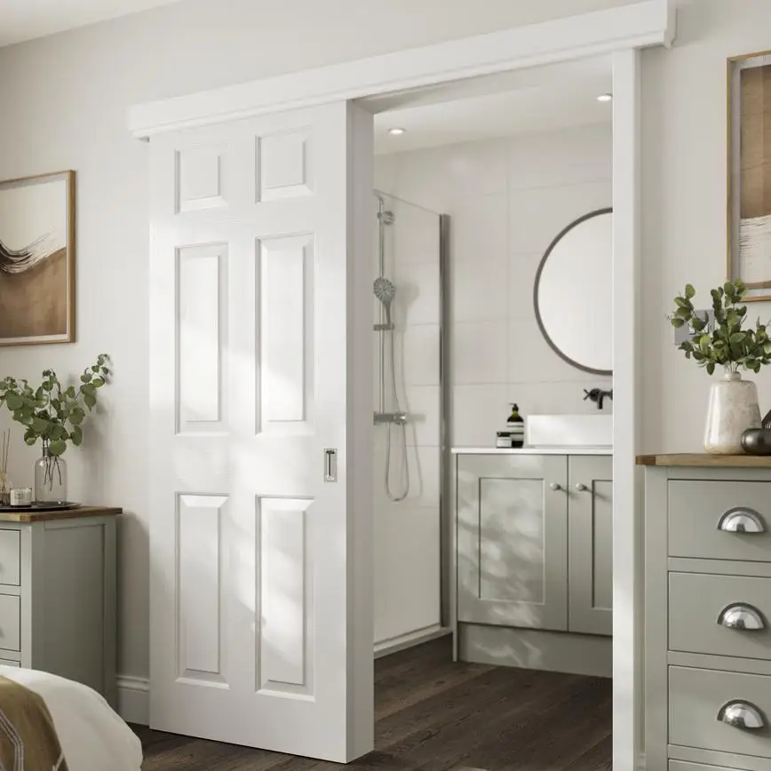 USA White Solid Core hollow core Shaker Prehung Interior French Doors Wood Panel Internal slab Doors