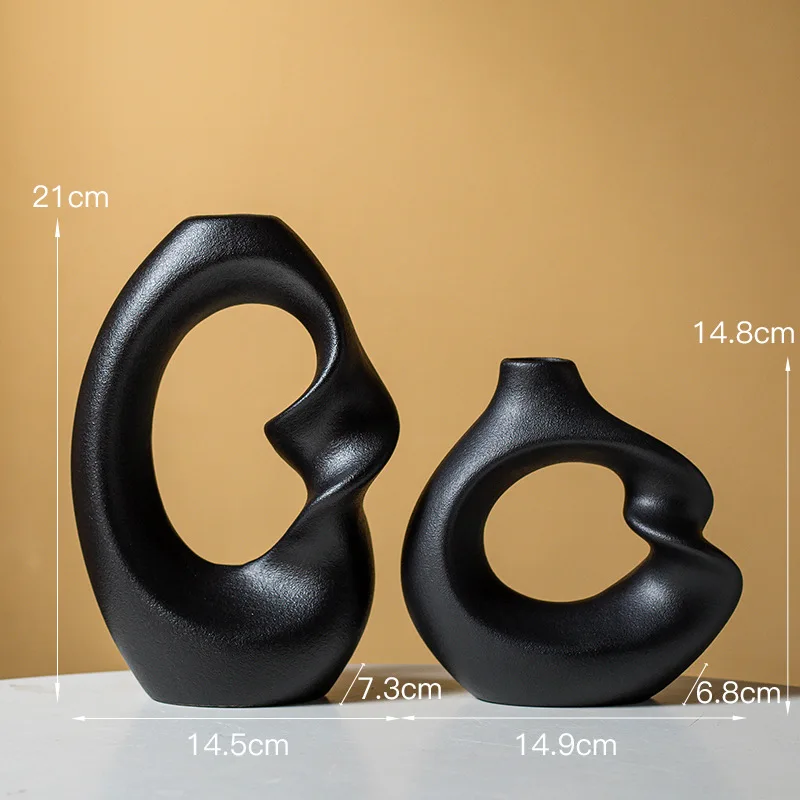 Infinity Artistic Conception Ceramic Vase Home Decoration Ornaments Hydroponic Dry Flower Creative Combination Set-black