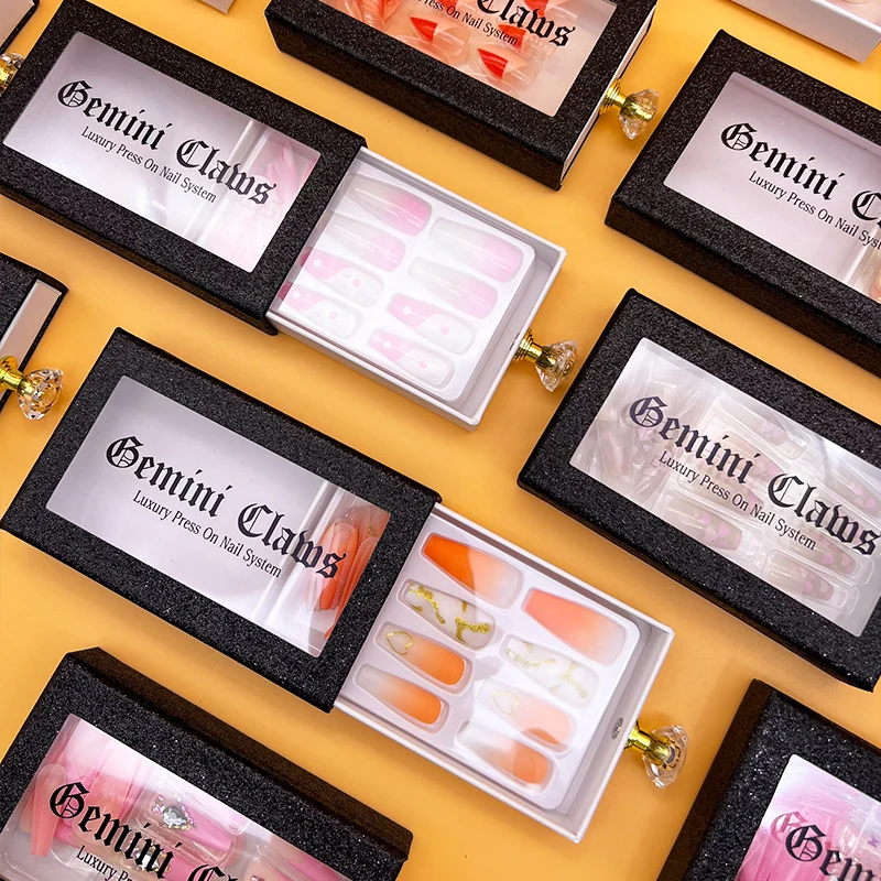 Искусственные накладные палец длинные ногти пресс для ногтей, для нанесения с помощью клея упаковка по индивидуальному заказу накладные ногти