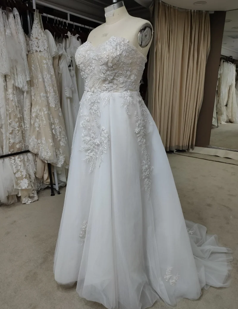 #9117 Off-Shoulder Sweetheart Sleeveless Champagne Beading Tulle Bohemian Lace Wedding Dress Lace Dress Bohemian