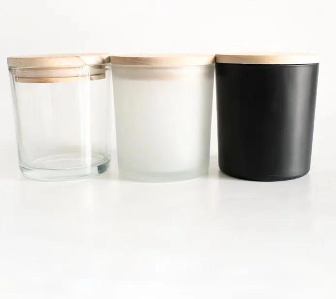Decorated glass candle jar with lid  glass candle holder with lid black glass candle jar with lid for wax filling