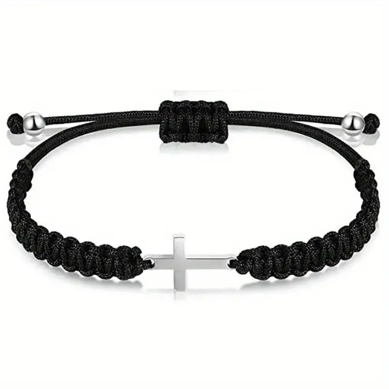 Yiwu Daicy wholesale Braided Rope Bracelet stainless steel cross bracelet Adjustable Friendship Bracelet Gift For Her/Him
