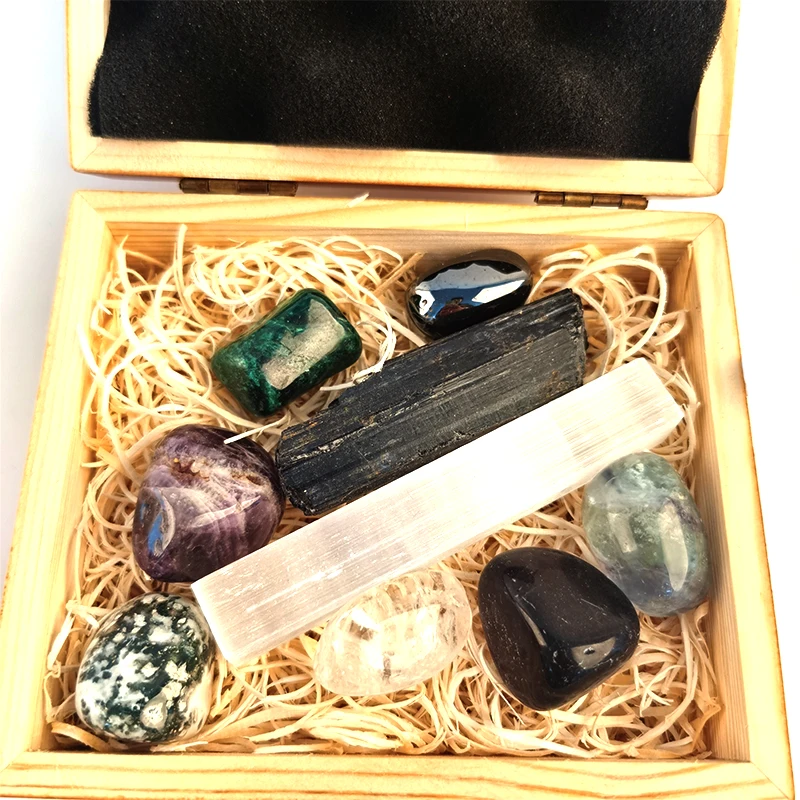 Hot sale high quality crystal seven chakras set box crystal meditation for healing