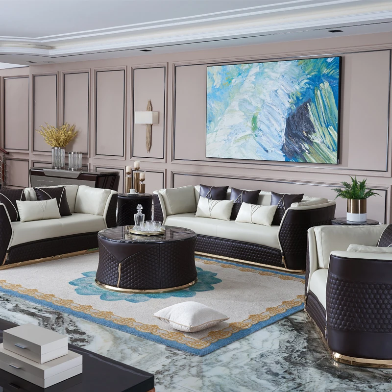 Luxury style modern leather sofa high quality comfortable italy design living room royal furniture sofa set
