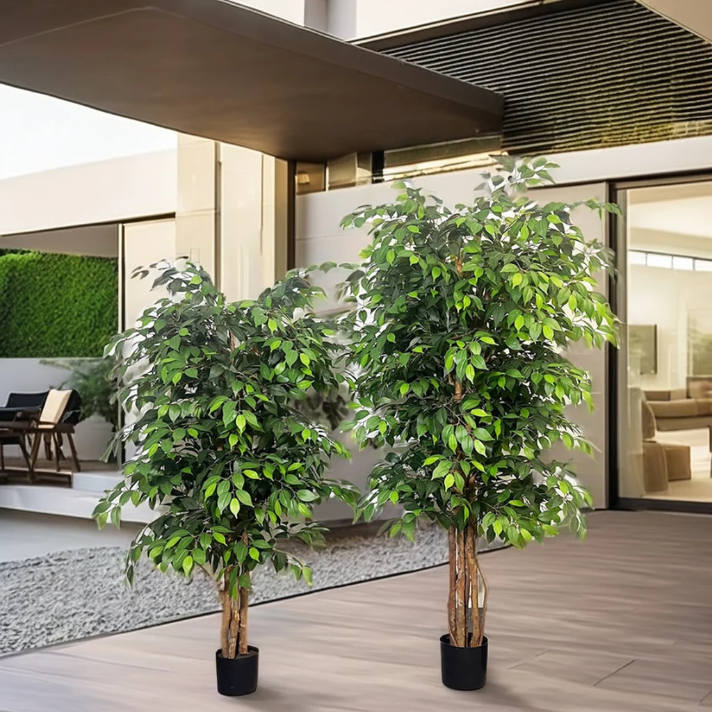 Factory Wholesale Artificial Banyan with Natural Trunk Realistic Silk Banyan Leaves  Artificial Plants for Home Indoor Decor