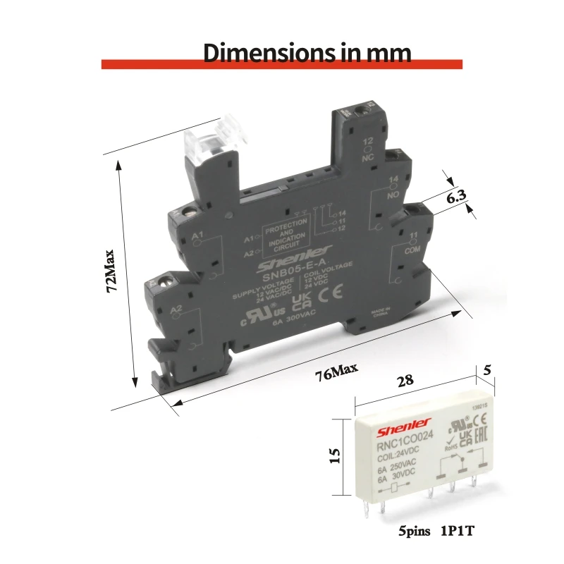 shenler RNC1CO024+SNB05-E-AR slim relay 6A with socket replace HF41F