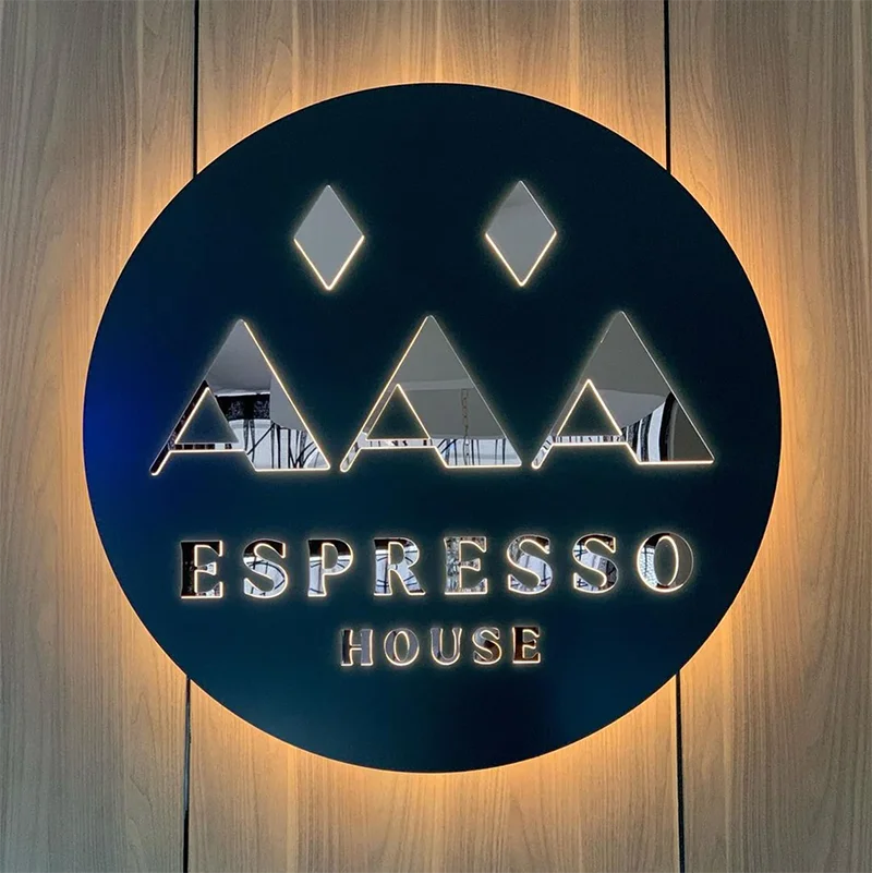Laser Cut LED Light Box Stainless Steel Illuminated Business Logo Sign Customize Hollow Out LED Shop Logo Light Box