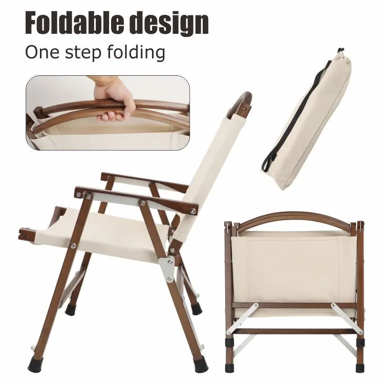 HOMFUL Canvas Non Slip Walnut Color Foldable Outdoor Camping Wood Chair Folding Beach Chair
