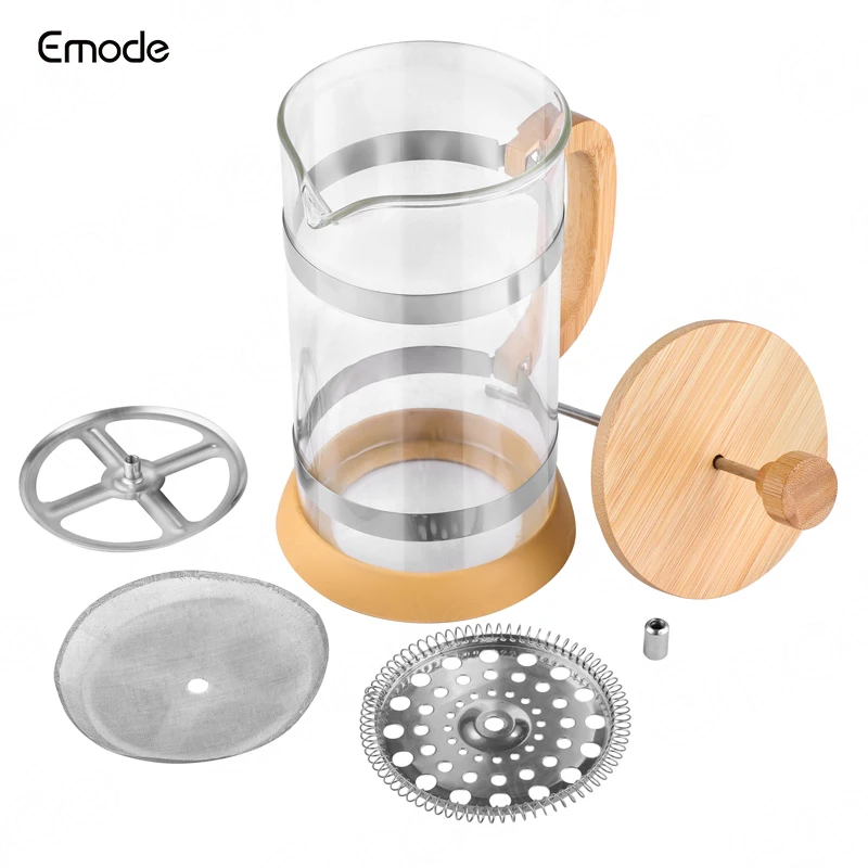 Borosilicate Glass French Press Coffee Maker Durable French Coffee Press with Bamboo Lid