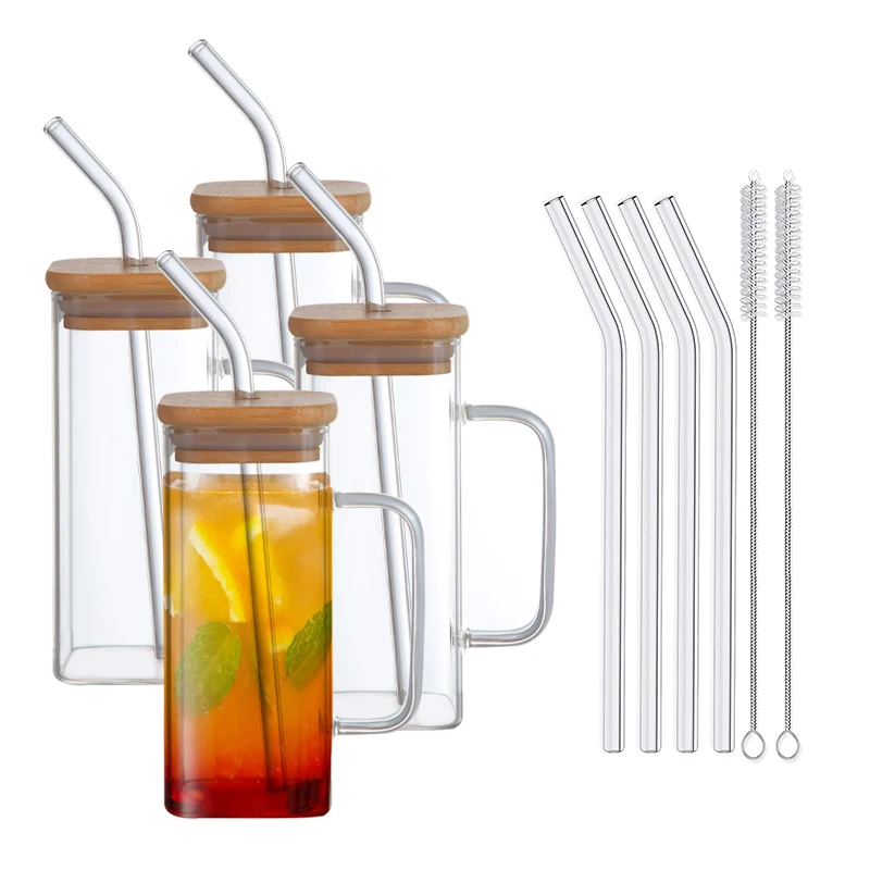 High borosilicate glass Tumblers glass mug Tumbler coffee cup  with glass straw bamboo straw can beverage