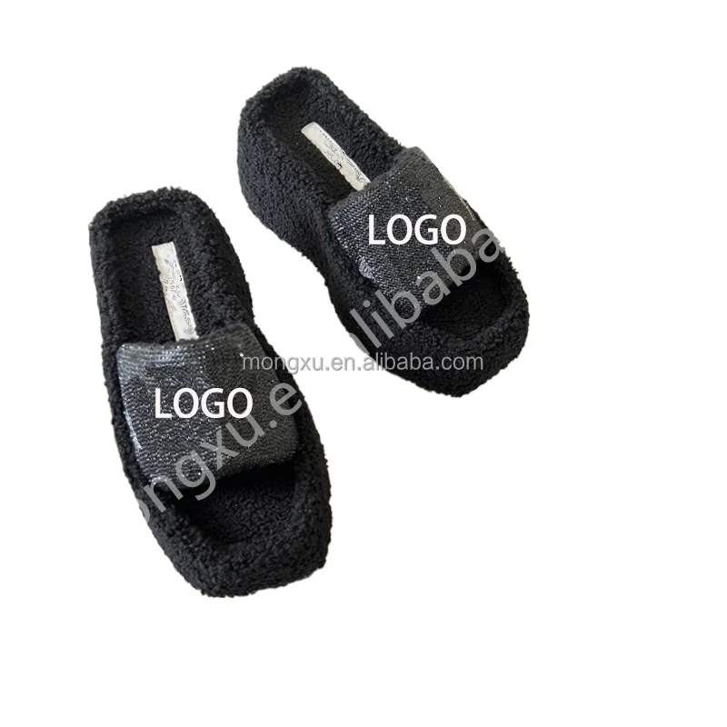 Fashion Faux Fur Warm Shoes Slip On Flats Female Winter Women House Furry Slippers Home Slides Plush Indoorfur Slippers