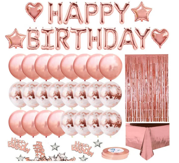 
Stone Hot Sale Rose Gold Theme Birthday Party Decoration Supplies,Balloon Foil Curtain Tablecloth For Birthday kits 