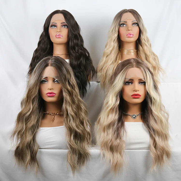 Julianna оптовая продажа волнистые термостойкие высокотемпературные волокна окрашенные кружевные Передние синтетические волосы парики для белых женщин