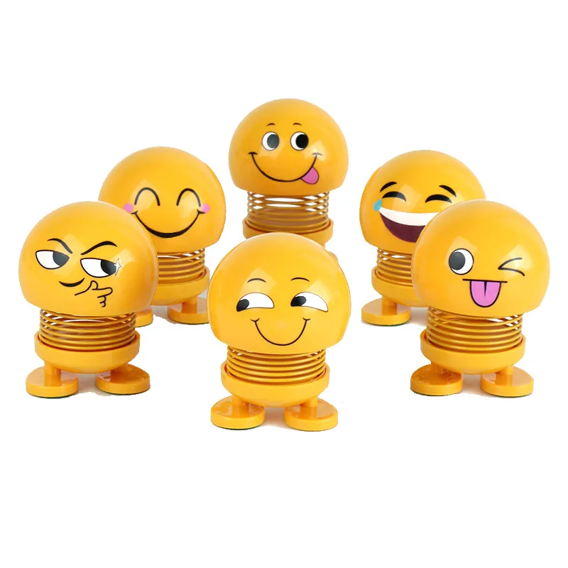 Hot Sell Cute Car Interior Accessories For Auto Business Promotion Gifts Facial Expression Yellow Spring Shake Head Doll