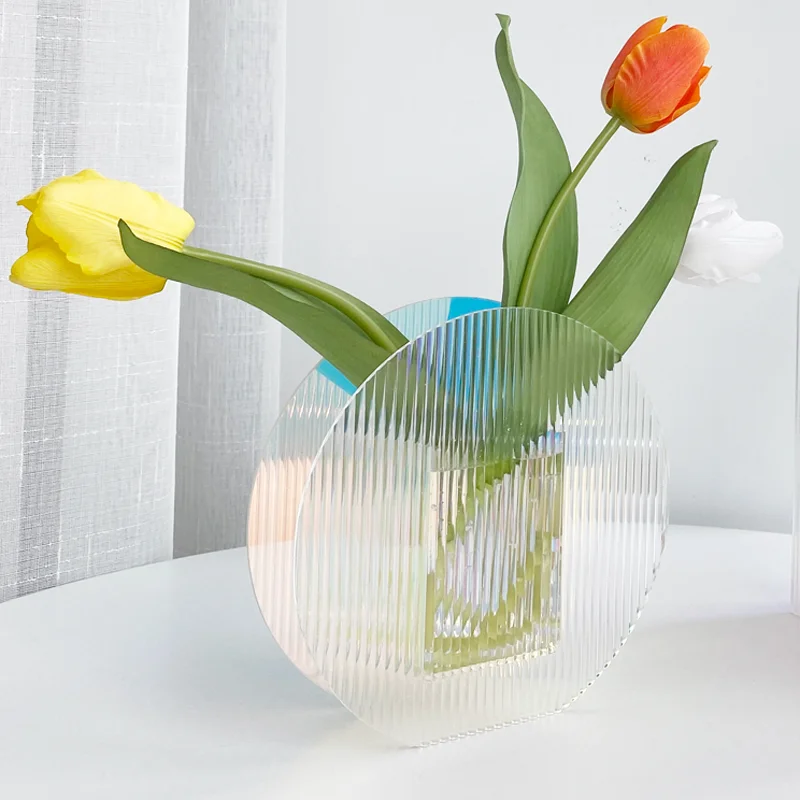 Home decoration acrylic vase nordic flower modern iridescent acrylic vase