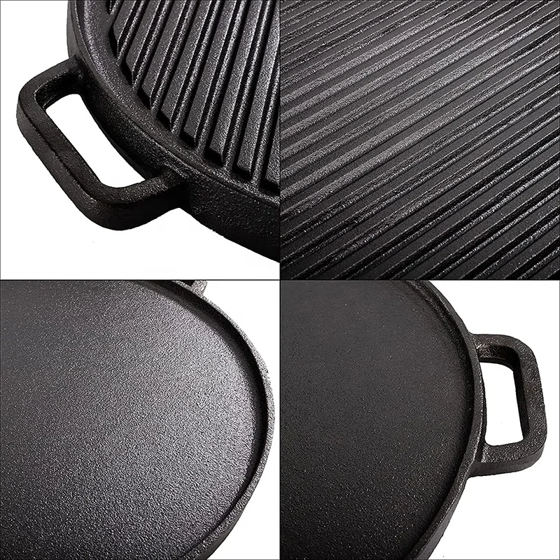 high quality cast iron vegetable oil fry pan grill pan pizza pan with two handles best price