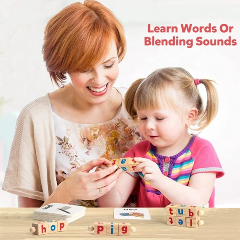 Montessori Spinning Alphabet Learning Toy Wooden Letter Blocks Manipulative Alphabet Blocks Turning Rotating Letter Puzzle