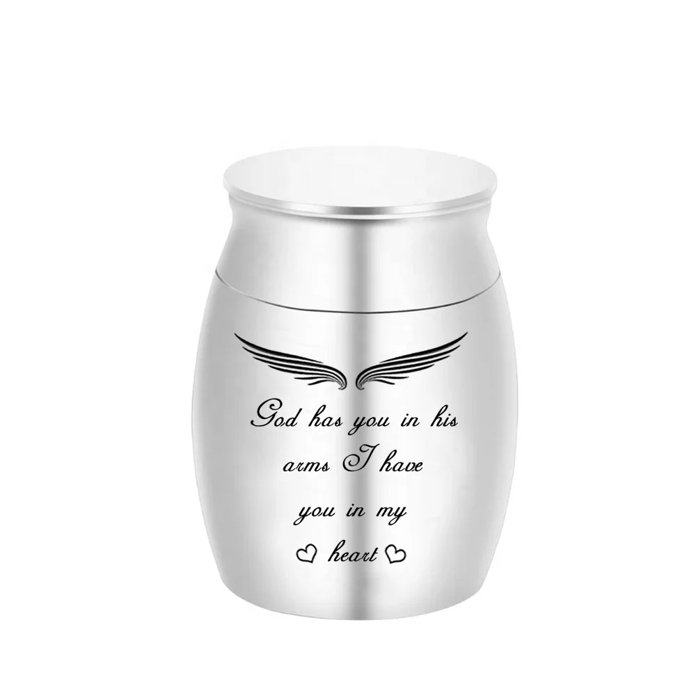 
16x25mm Small Keepsake Urns for Ashes Mini Cremation Urn Zinc Alloy Memorial Ashes Holder-God Has You in His Arms 