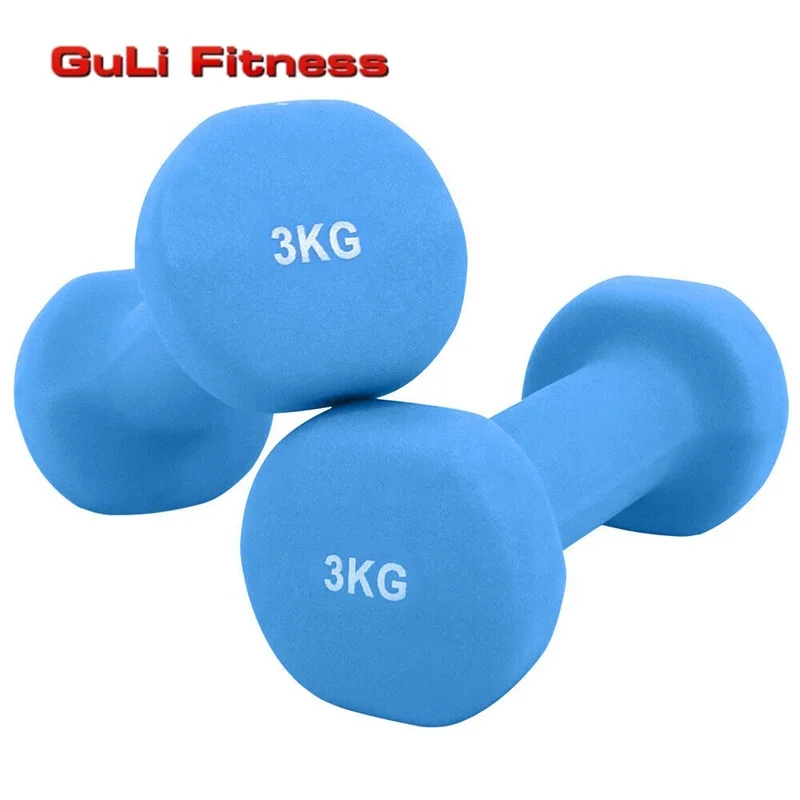 Custom Logo Neoprene Dumbbell Cast Iron Hand Weights Hex Dumbbell Set 5KG 10KG Color Rubber Hexagon Neoprene Dumbbell